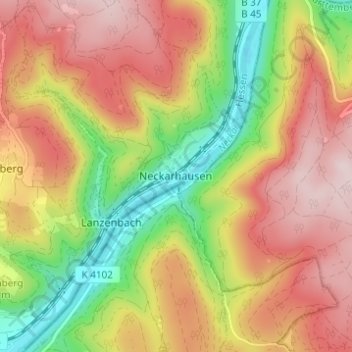 Mapa topográfico Neckarhausen, altitud, relieve