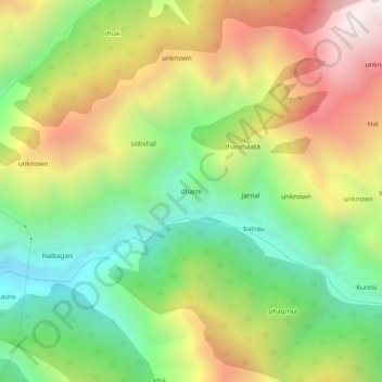 Mapa topográfico dharni, altitud, relieve