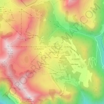 Mapa topográfico Les Chars, altitud, relieve