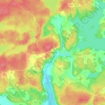 Mapa topográfico Fiskars, altitud, relieve