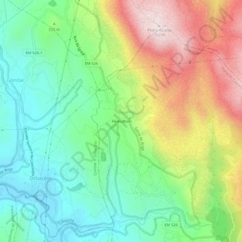 Mapa topográfico Pedrulhos, altitud, relieve