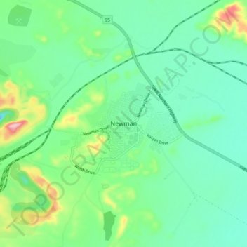 Mapa topográfico Newman, altitud, relieve