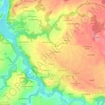 Mapa topográfico Carmouet, altitud, relieve