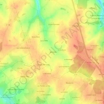 Mapa topográfico Merveille, altitud, relieve