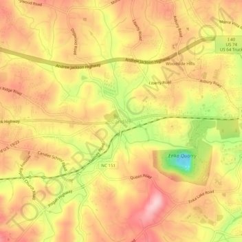 Mapa topográfico Candler, altitud, relieve