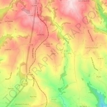 Mapa topográfico Salan, altitud, relieve