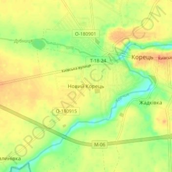 Mapa topográfico Novyi Korets, altitud, relieve