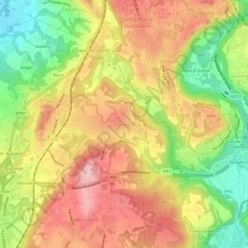 Mapa topográfico Schianno, altitud, relieve