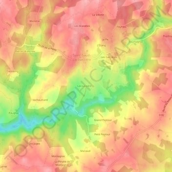 Mapa topográfico Lacoussiere, altitud, relieve