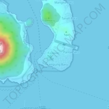 Mapa topográfico Merdeka, altitud, relieve