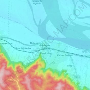 Mapa topográfico Sahibganj, altitud, relieve