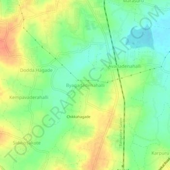 Mapa topográfico Byagadadenahalli, altitud, relieve