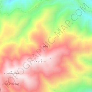 Mapa topográfico Wayu, altitud, relieve