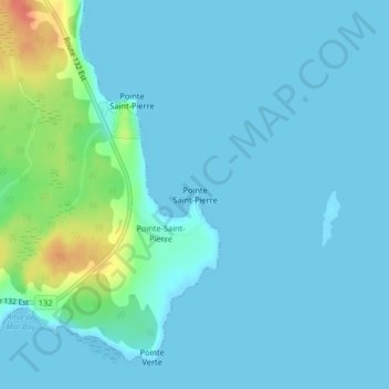 Mapa topográfico Pointe Saint-Pierre, altitud, relieve