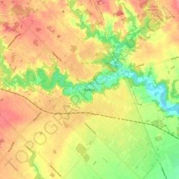 Mapa topográfico Bolton, altitud, relieve