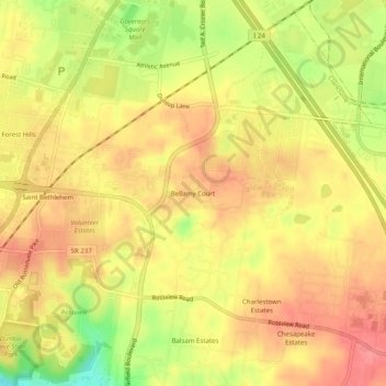 Mapa topográfico Bellamy Court, altitud, relieve
