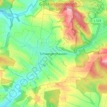 Mapa topográfico Schwiegershausen, altitud, relieve