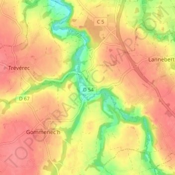 Mapa topográfico Traou Goaziou, altitud, relieve