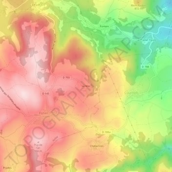 Mapa topográfico Le Mas, altitud, relieve