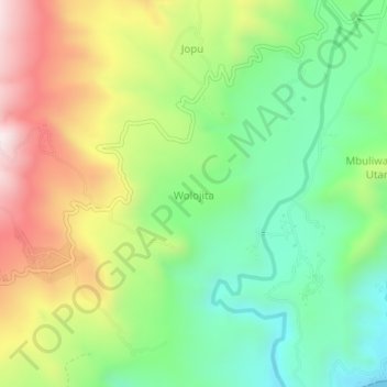 Mapa topográfico Wolojita, altitud, relieve