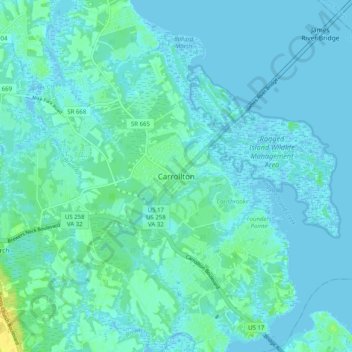 Mapa topográfico Carrollton, altitud, relieve