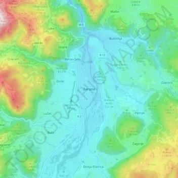 Mapa topográfico Berane, altitud, relieve