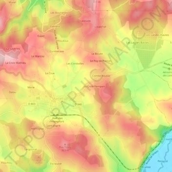 Mapa topográfico Lasserre, altitud, relieve