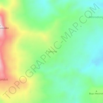 Mapa topográfico Pamona, altitud, relieve