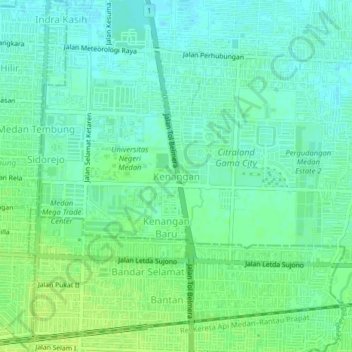 Mapa topográfico Kenangan, altitud, relieve