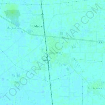 Mapa topográfico Uklana Mandi, altitud, relieve