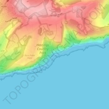 Mapa topográfico Fairlight Glen Naturist Beach, altitud, relieve