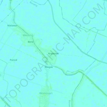 Mapa topográfico Kradenan, altitud, relieve