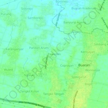 Mapa topográfico Paweden, altitud, relieve