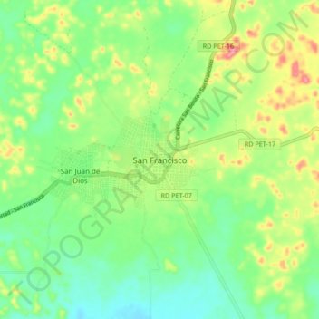 Mapa topográfico San Francisco, altitud, relieve