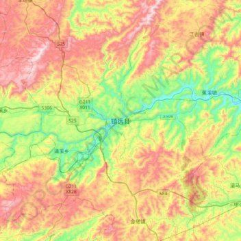 Mapa topográfico Zhenyuan, altitud, relieve