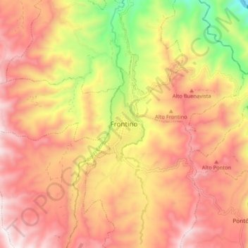 Mapa topográfico Frontino, altitud, relieve