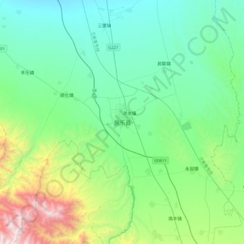 Mapa topográfico Minle, altitud, relieve