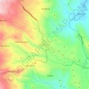 Mapa topográfico Malabog, altitud, relieve