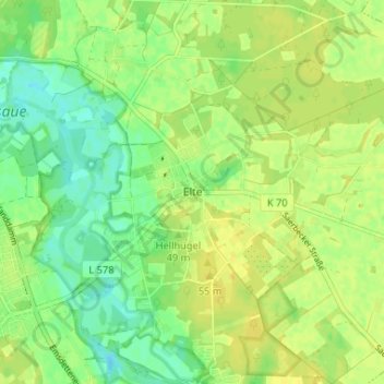 Mapa topográfico Elte, altitud, relieve