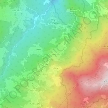 Mapa topográfico Boccassuolo, altitud, relieve