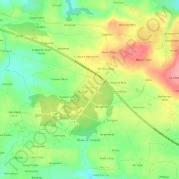 Mapa topográfico Résidence du Bois Pleuven, altitud, relieve