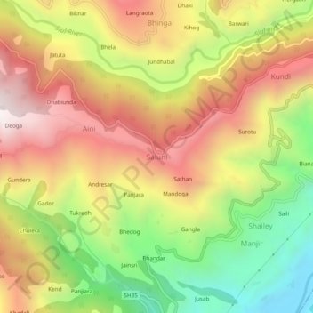 Mapa topográfico Saluni, altitud, relieve