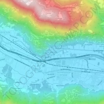 Mapa topográfico San Valeriano, altitud, relieve