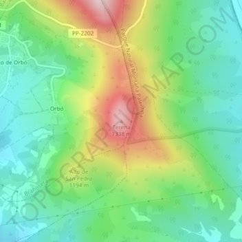 Mapa topográfico Terena, altitud, relieve