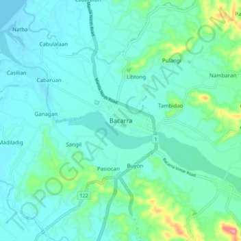 Mapa topográfico Bacarra, altitud, relieve