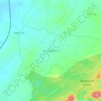Mapa topográfico Moongilpadi, altitud, relieve