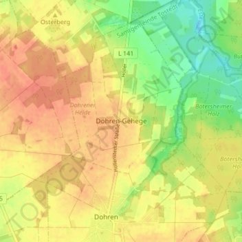 Mapa topográfico Dohren-Gehege, altitud, relieve