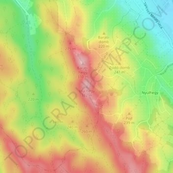 Mapa topográfico Lila-hegy, altitud, relieve