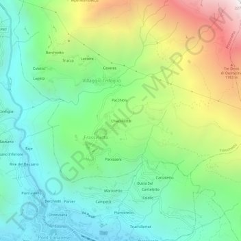 Mapa topográfico Chiapinetto, altitud, relieve