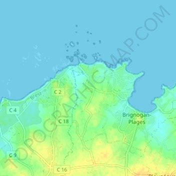 Mapa topográfico Kervenven, altitud, relieve